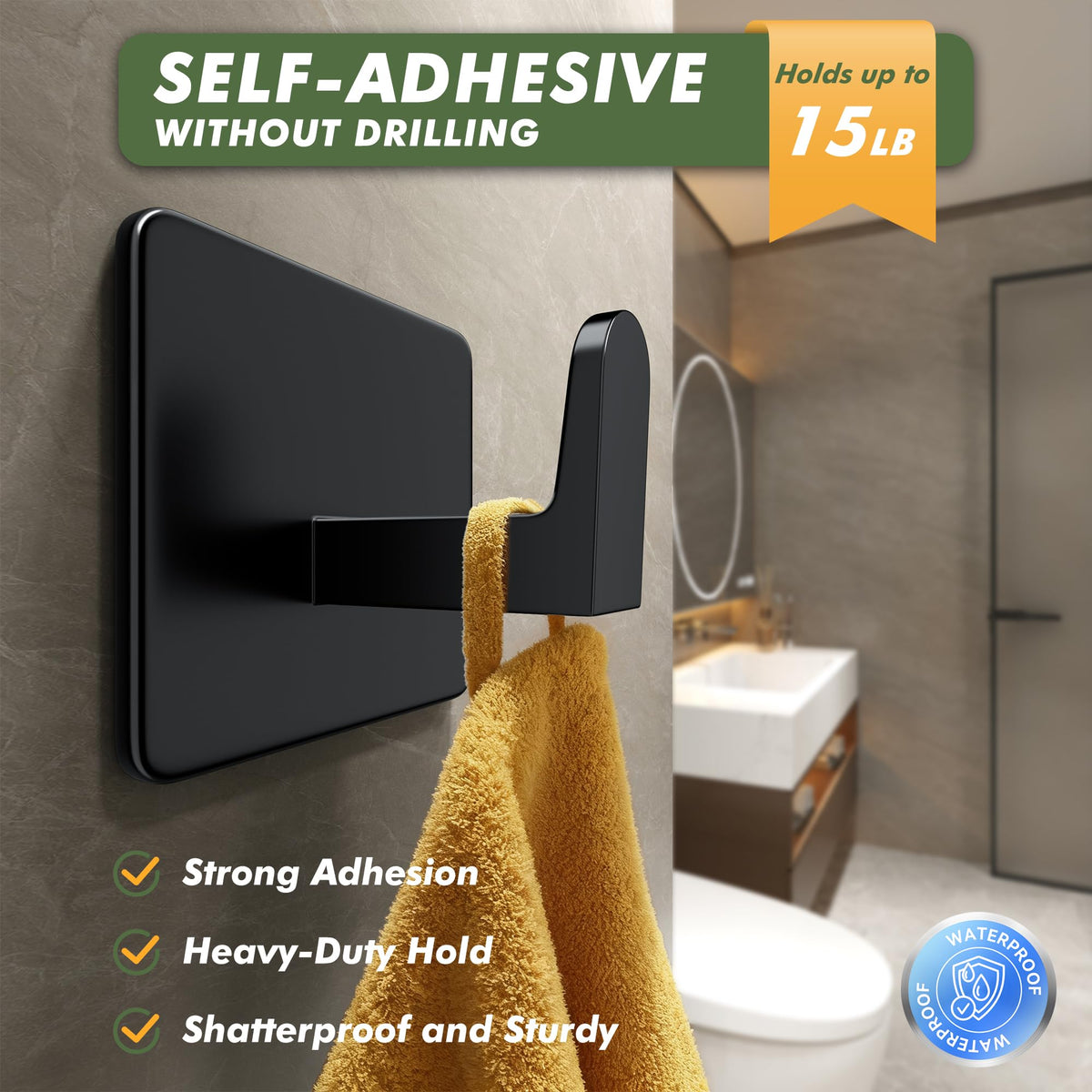Auxmir Heavy Duty Self Adhesive Stainless Steel Hooks (5 Pack)