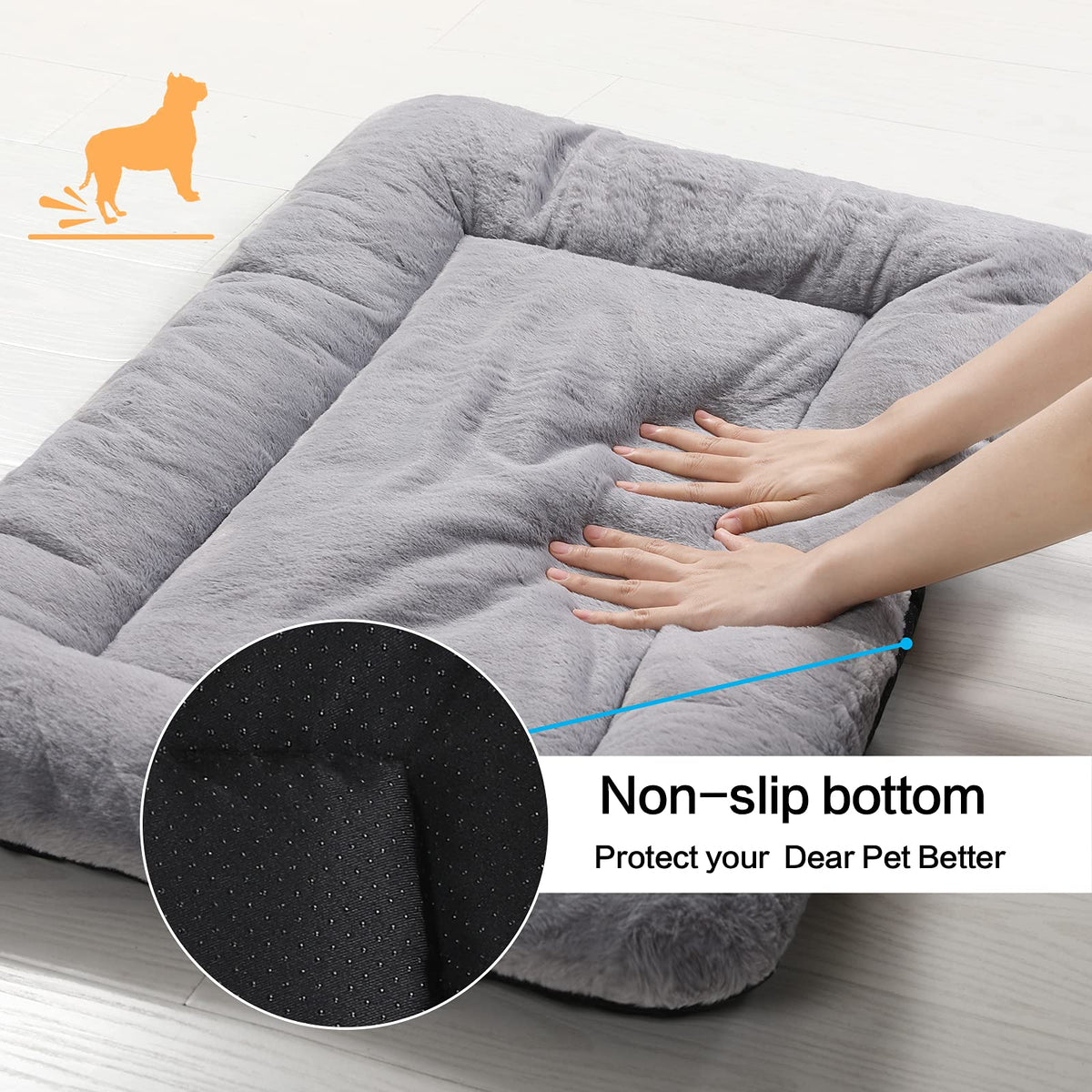 VERZEY Faux Fur Dog Crate Pad, 36 x 23 in, Grey