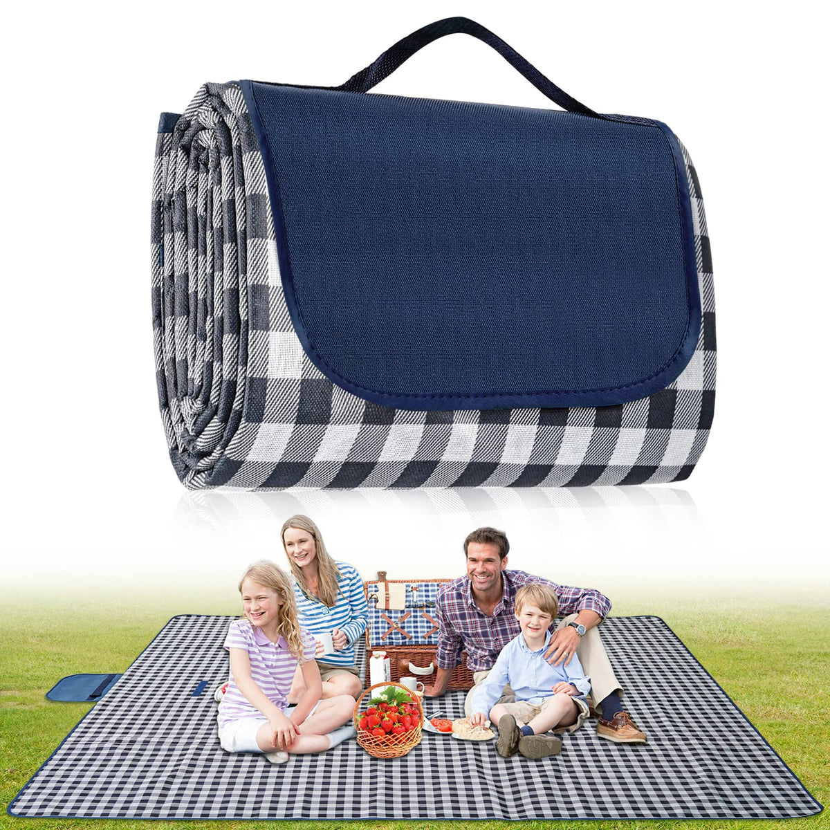 Extra Large Waterproof Picnic Blanket, 79" x 79", Dark Blue