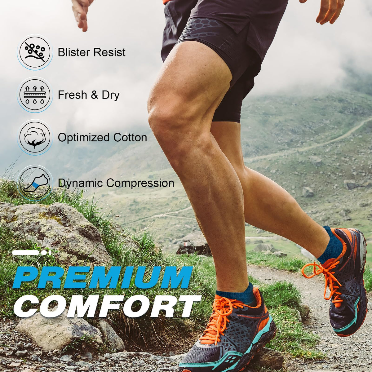 Cirorld Men's Cushioned Low-Cut Running Socks, 6 Pairs