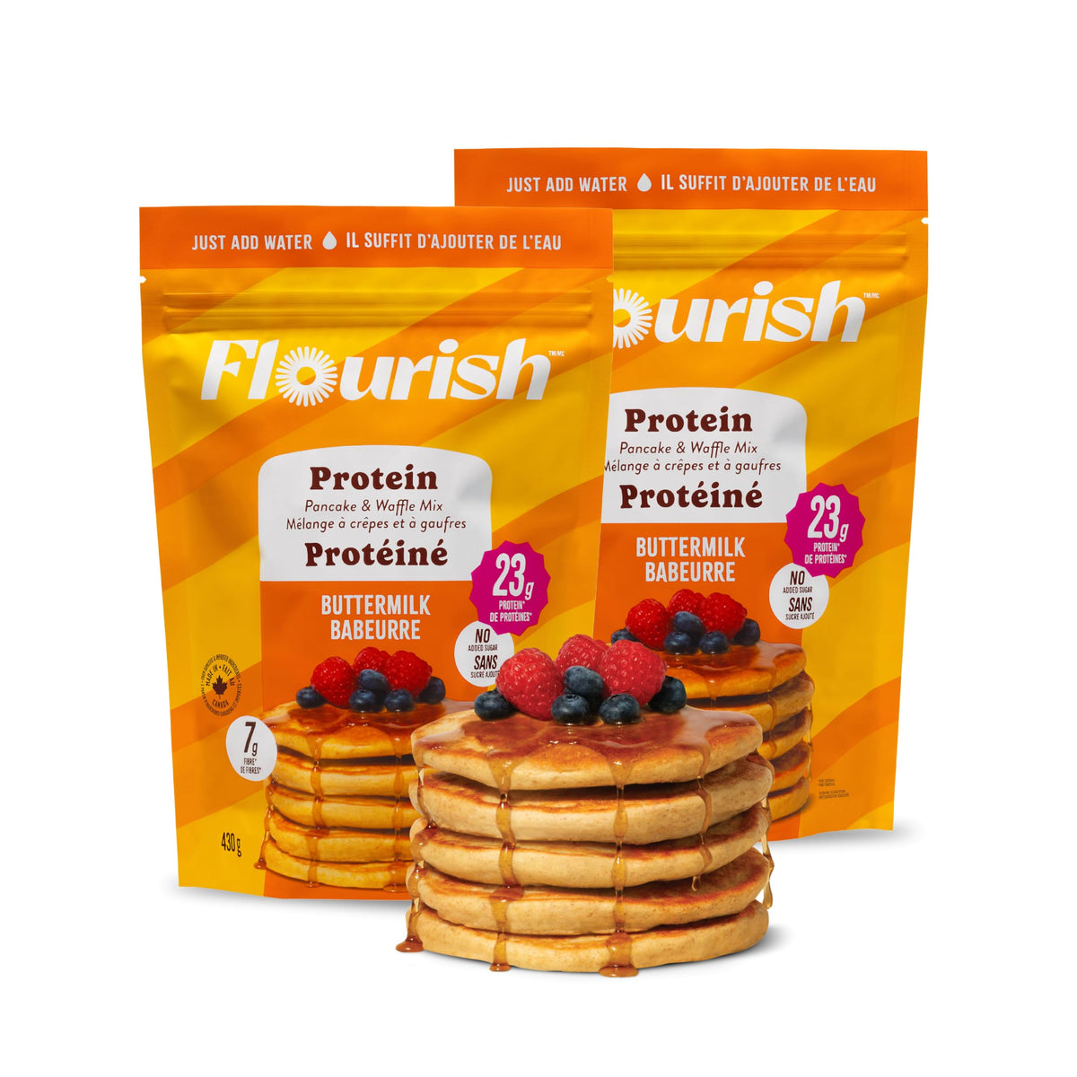 Flourish Protein Pancake & Waffle Mix, Buttermilk, 430 g, 2-Pack