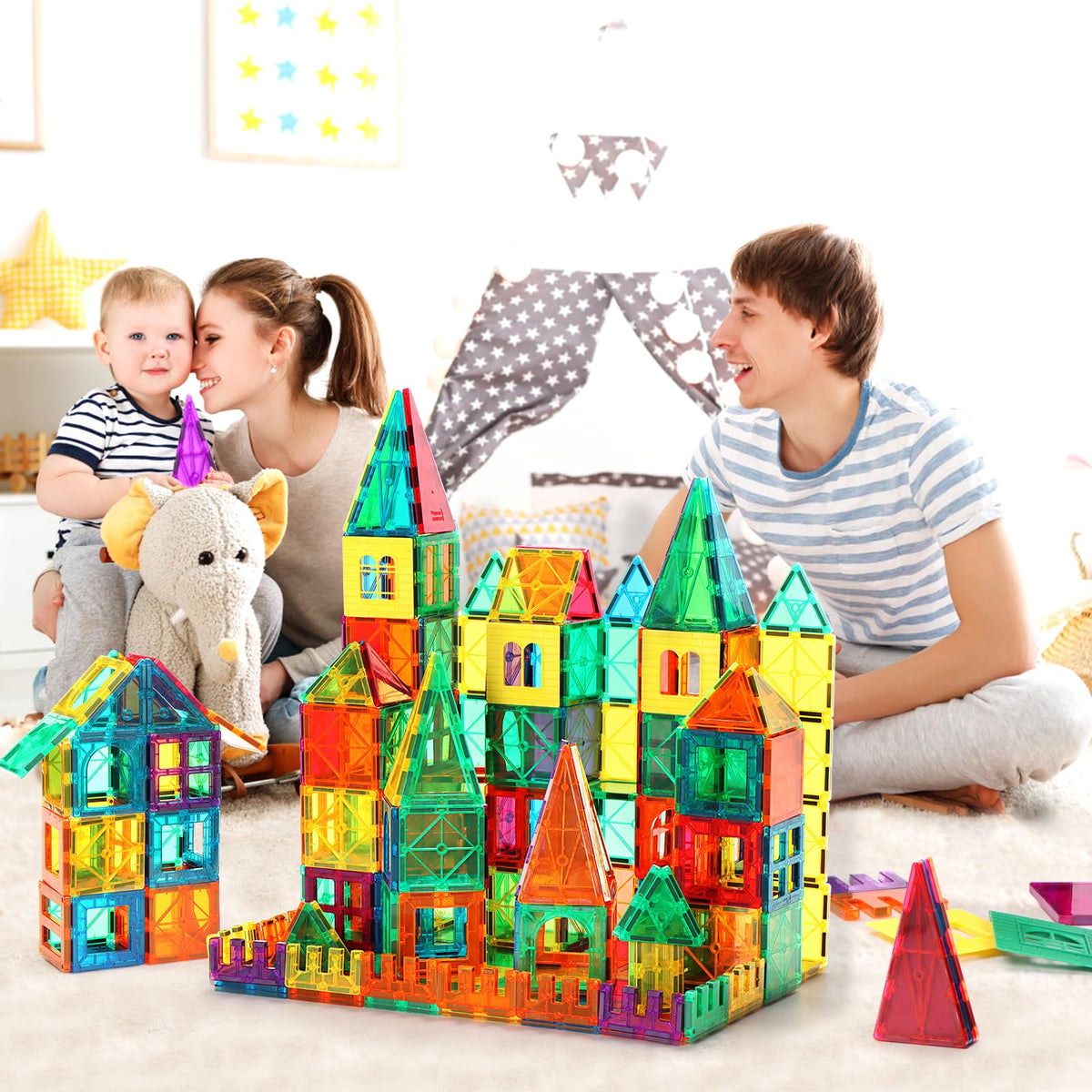 FNJO Magnetic Tiles Building Set, 110 Pieces