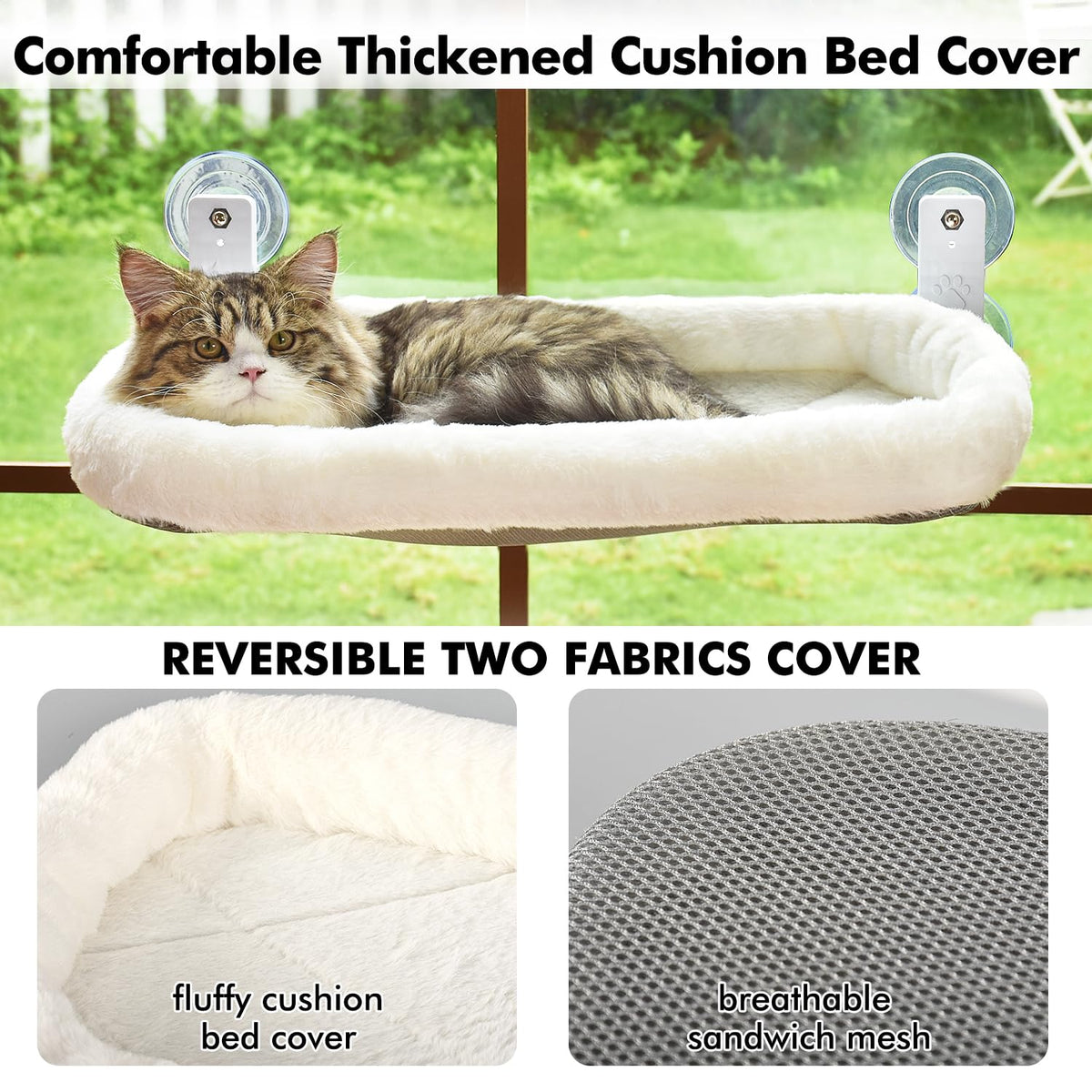 AMOSIJOY Cordless Cat Window Perch with Suction Cups, White