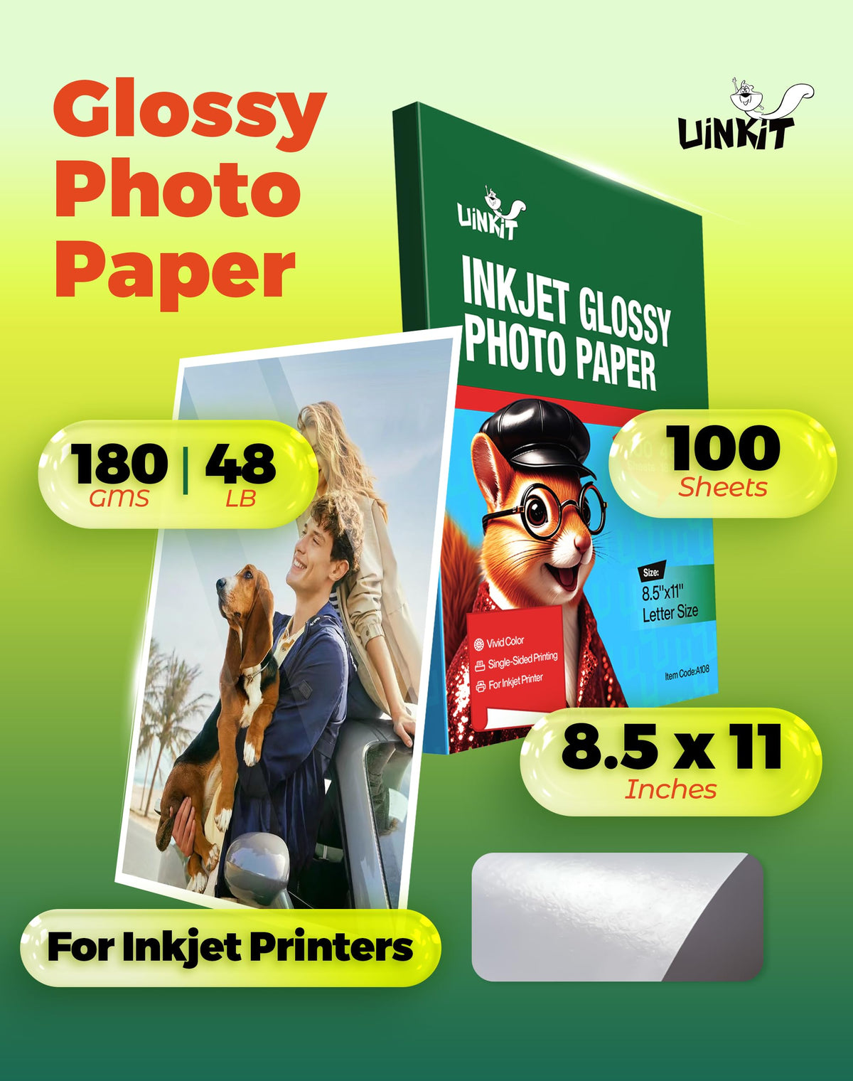 Uinkit Glossy Inkjet Photo Paper, 8.5" x 11", 100 Sheets