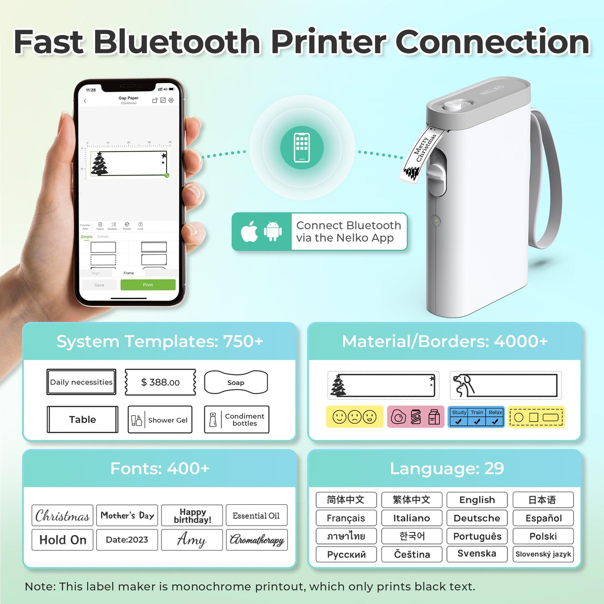 Nelko P21 Portable Bluetooth Label Maker with Tape, White
