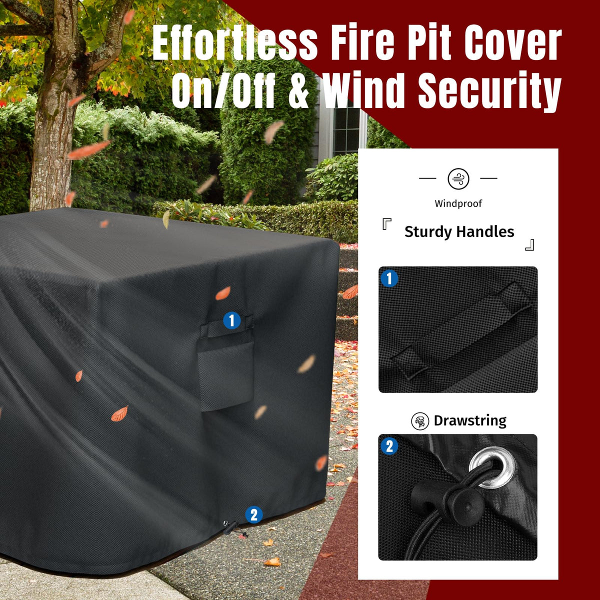 SHINESTAR Square Fire Pit Cover, 32" x 32" x 24", Black