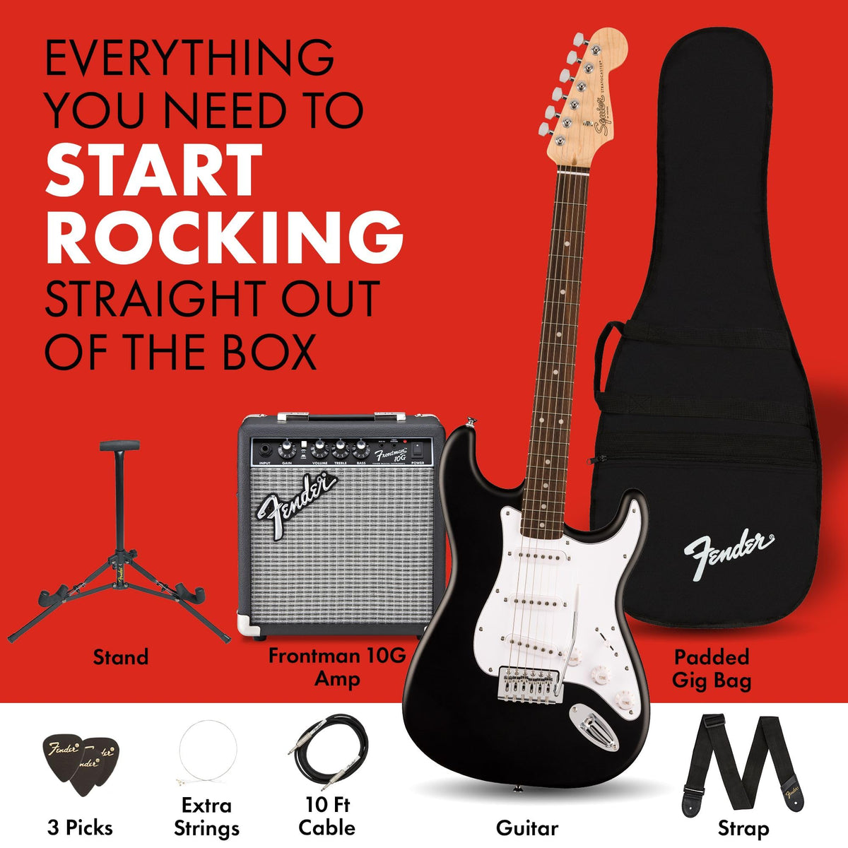 Fender Squier Debut Series Stratocaster Electric Guitar Kit, Black