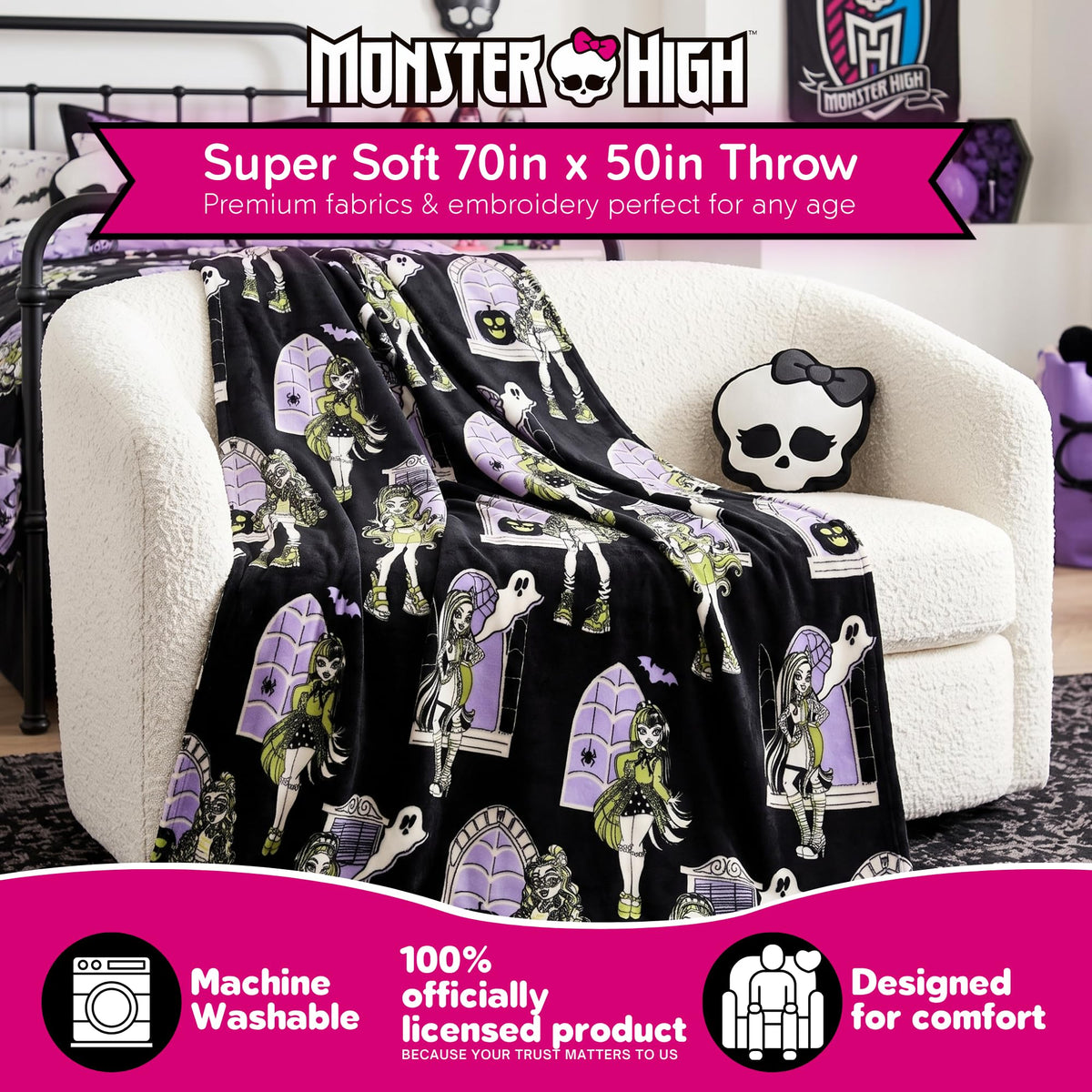 Franco Monster High Halloween Plush Throw Blanket, 50 x 70 Inch