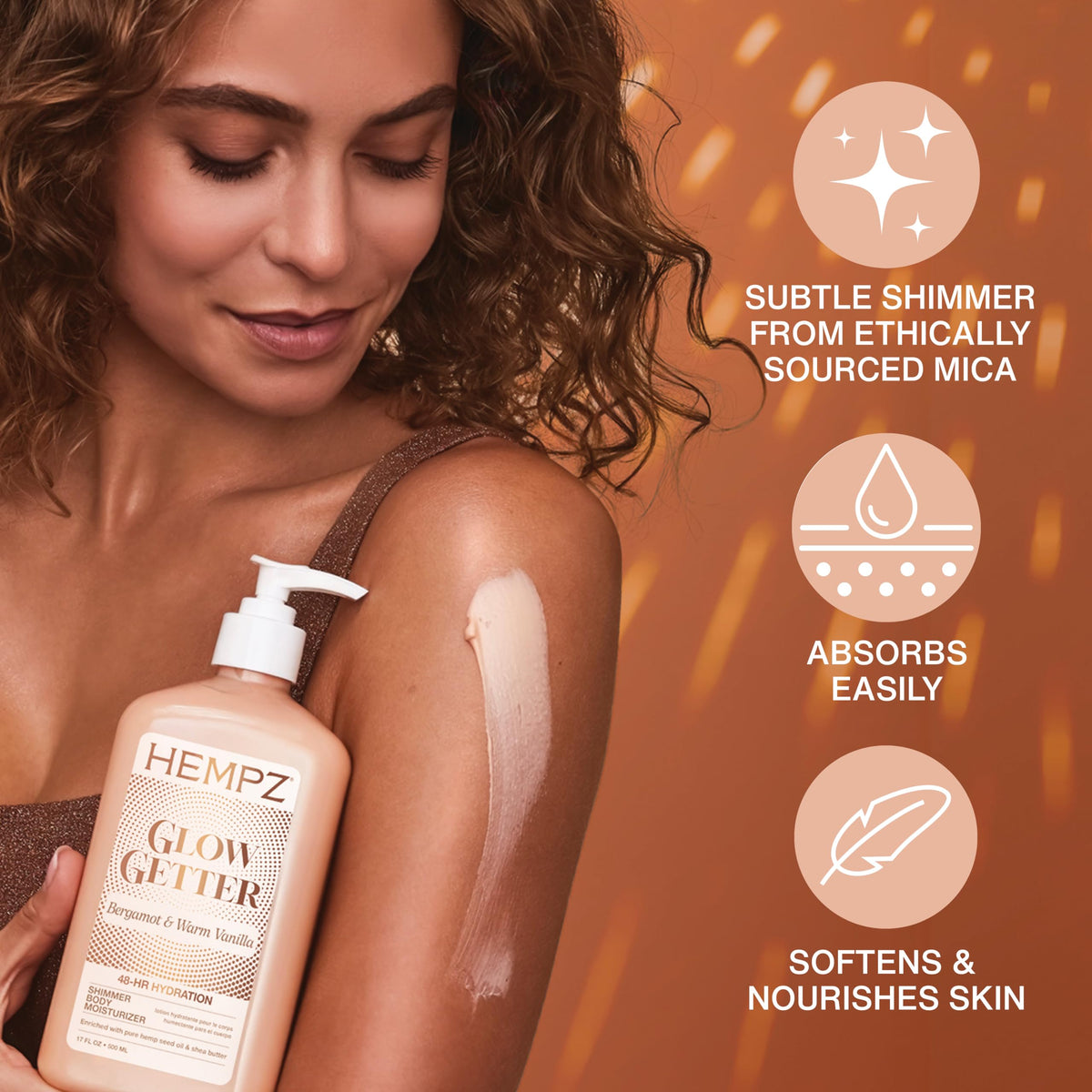 Hempz Glow Getter Body Lotion with Shimmer, 500 mL