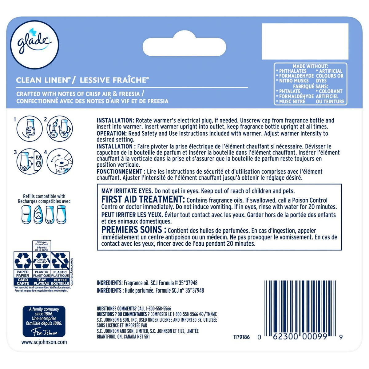 Glade PlugIns Air Freshener Oil Refills, Clean Linen, 5 Refills