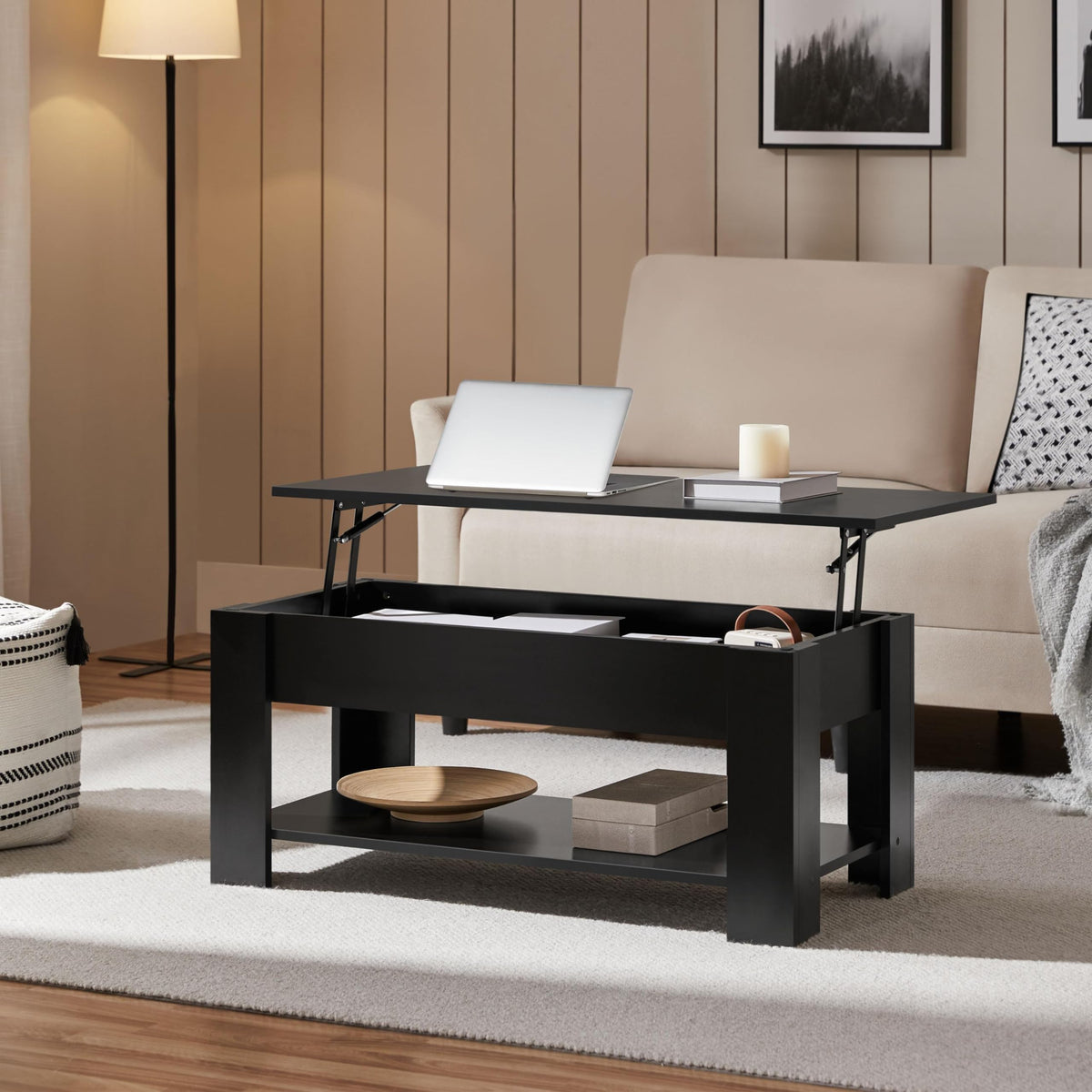 Yaheetech Lift-Top Coffee Table with Storage, Black, 98 cm
