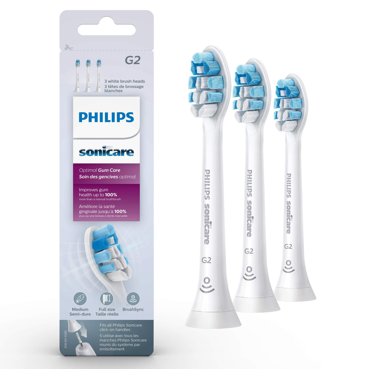 Philips Sonicare Optimal Gum Care Brush Heads, White, 3 Pack