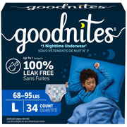 Goodnites Boys' Nighttime Underwear, Size L, 34 Count