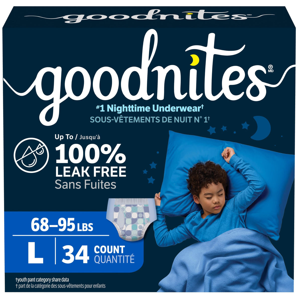 Goodnites Boys' Nighttime Underwear, Size L, 34 Count