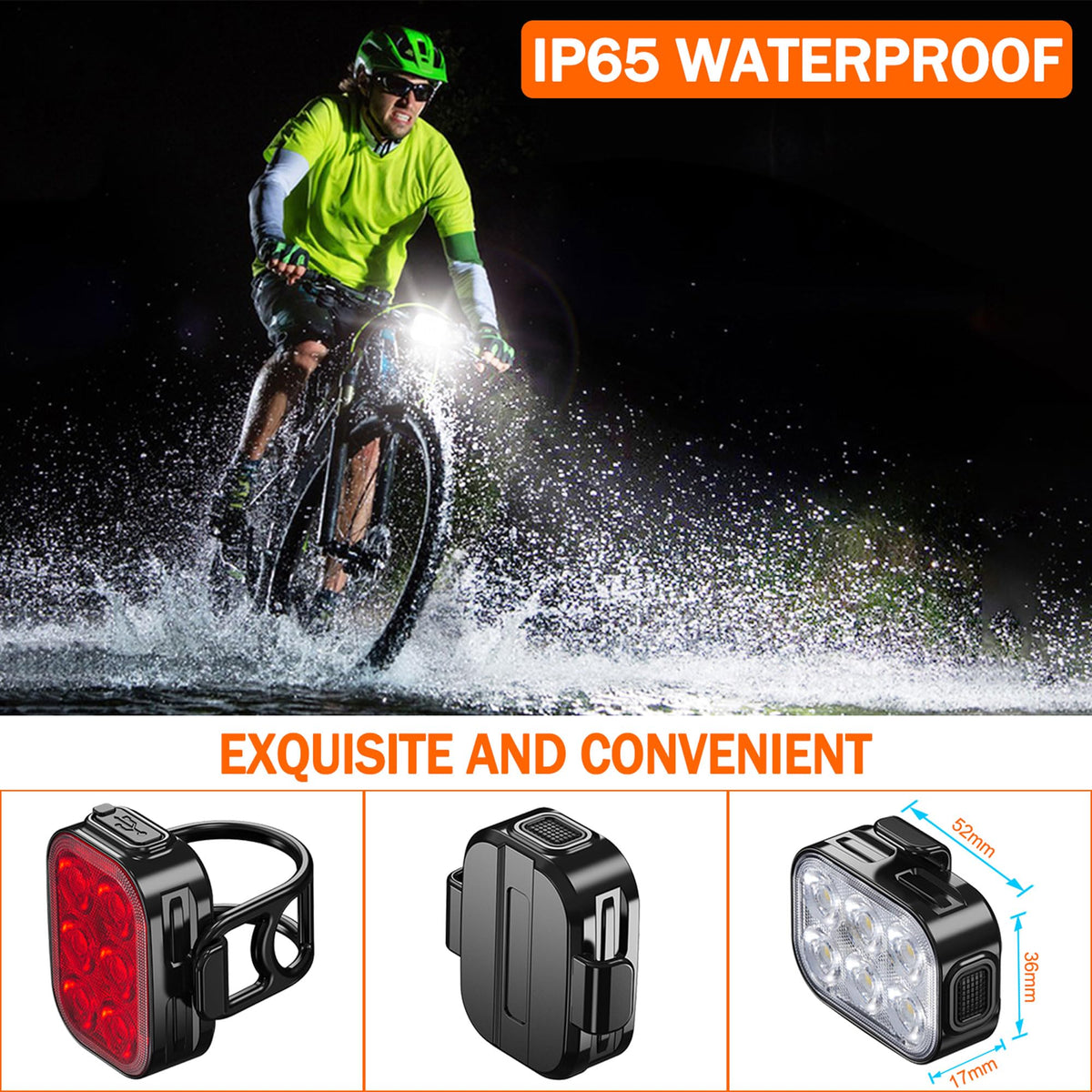 Rechargeable Bike Front & Tail Light Set