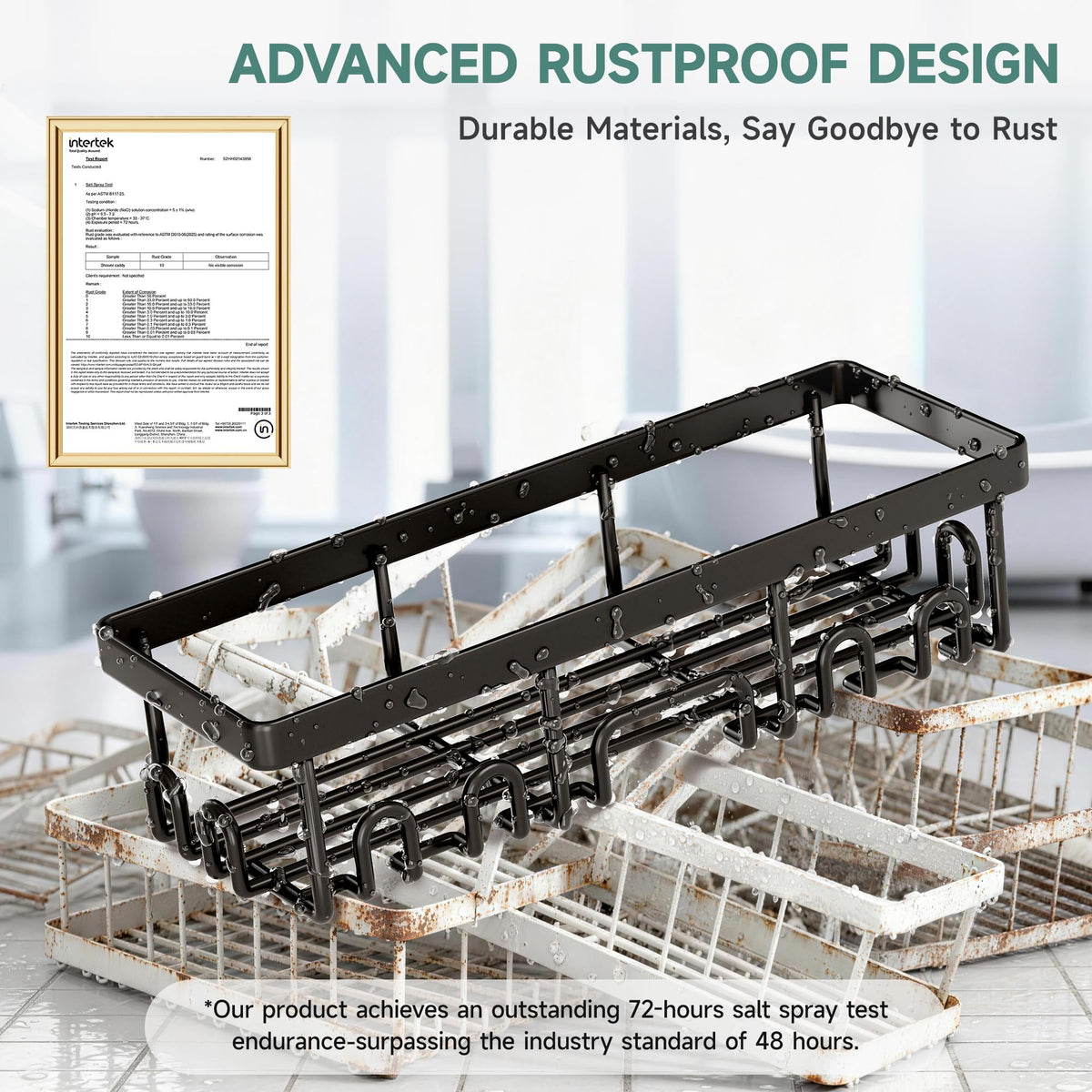 Veken Adhesive Shower Caddy with Soap Holder, Black (3 Pack)