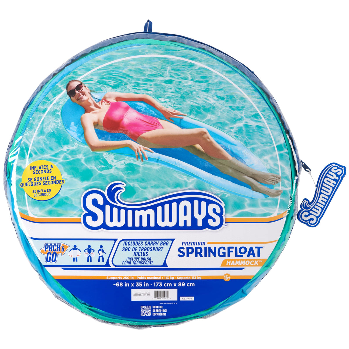 SwimWays Spring Float Premium Hammock Pool Lounger, Sky Blue