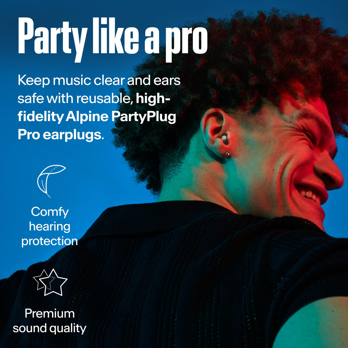 Alpine PartyPlug Pro Reusable Concert Ear Plugs, Transparent