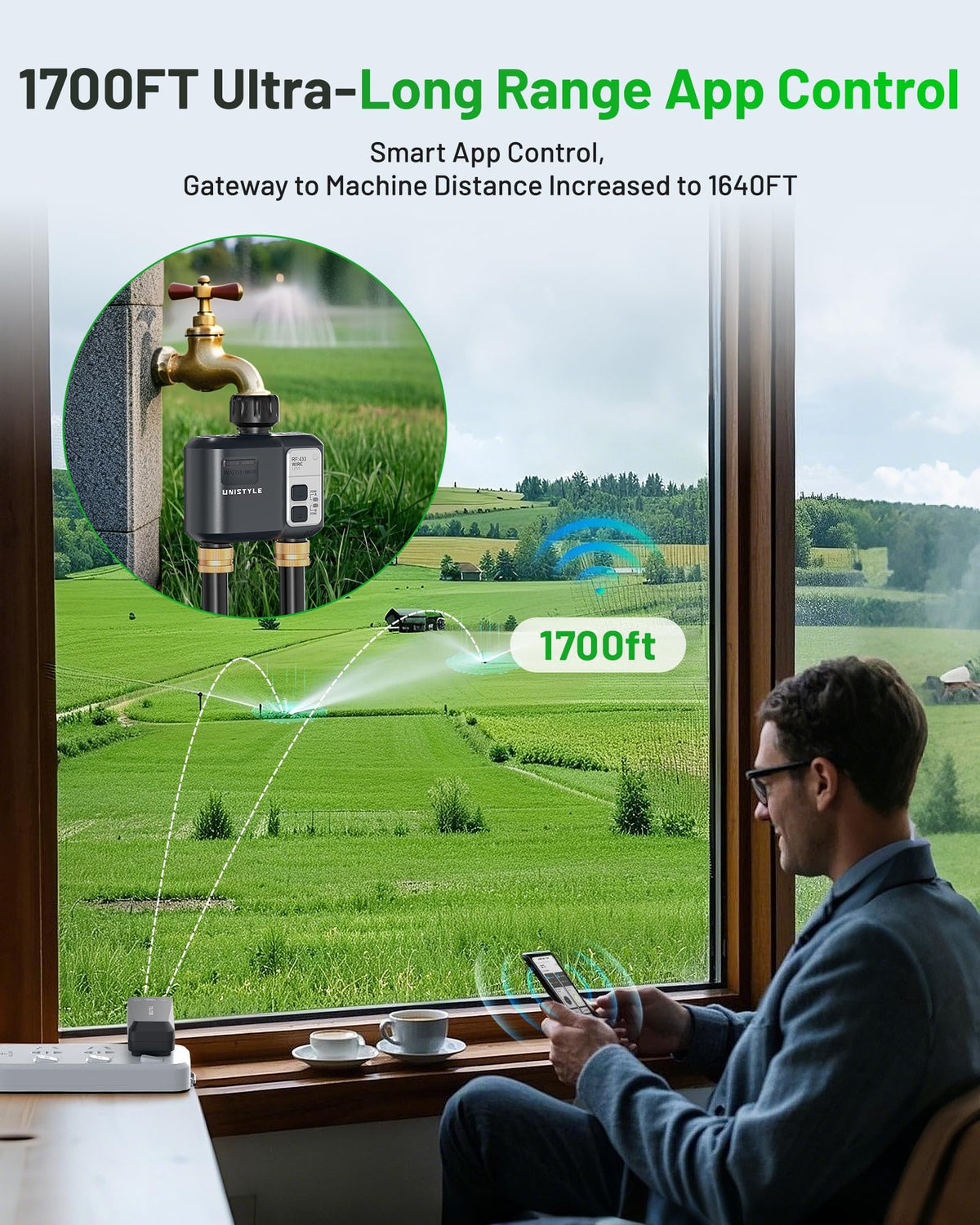 Unistyle WiFi Sprinkler Timer, 2 Zone, 1700FT, Alexa/Google Compatible