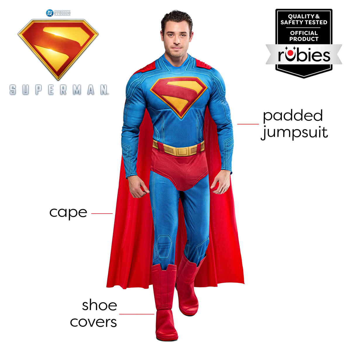 Rubies Men's Superman Deluxe Costume with Shoe Covers and Cape, Large