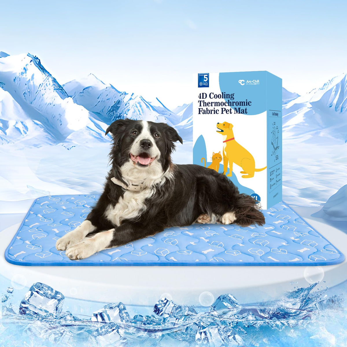 Rywell Self-Cooling Dog Mat, 44 x 32 in, Grey/Blue