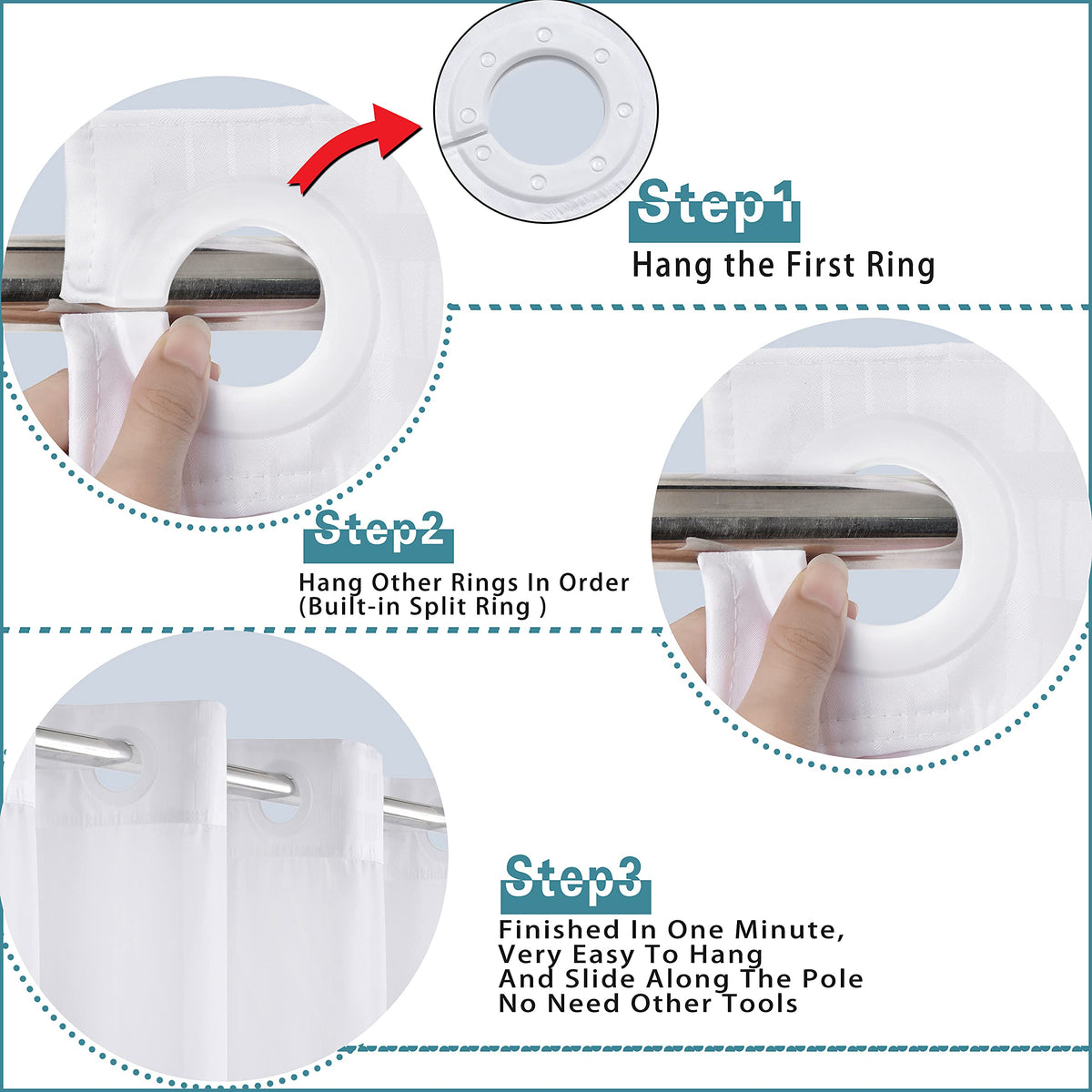 Conbo Mio Hotel Style Fabric Shower Curtain, 71 x 74 in, White Check