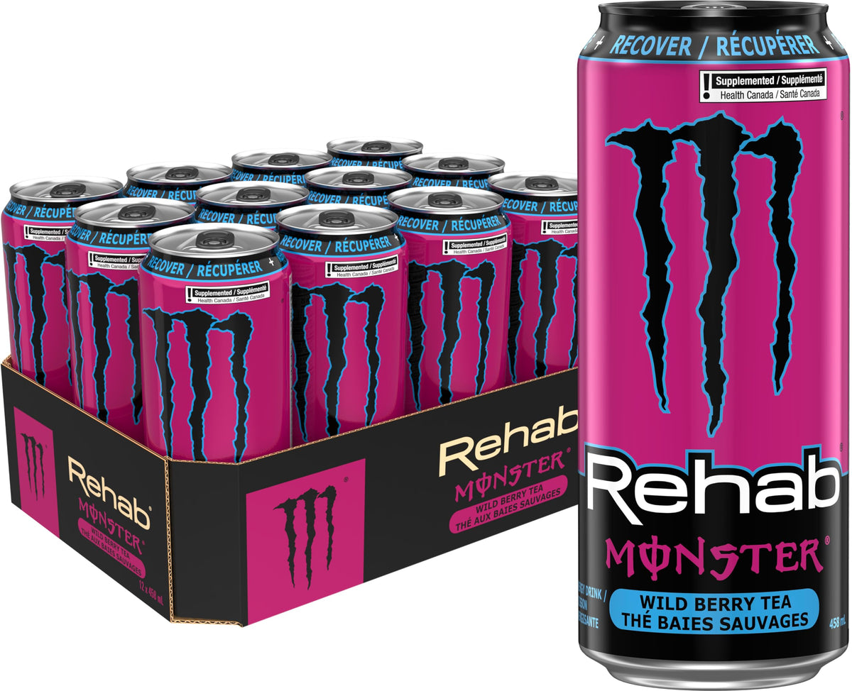 Monster Rehab Energy Drink, Wild Berry Tea, 12 x 458 ml