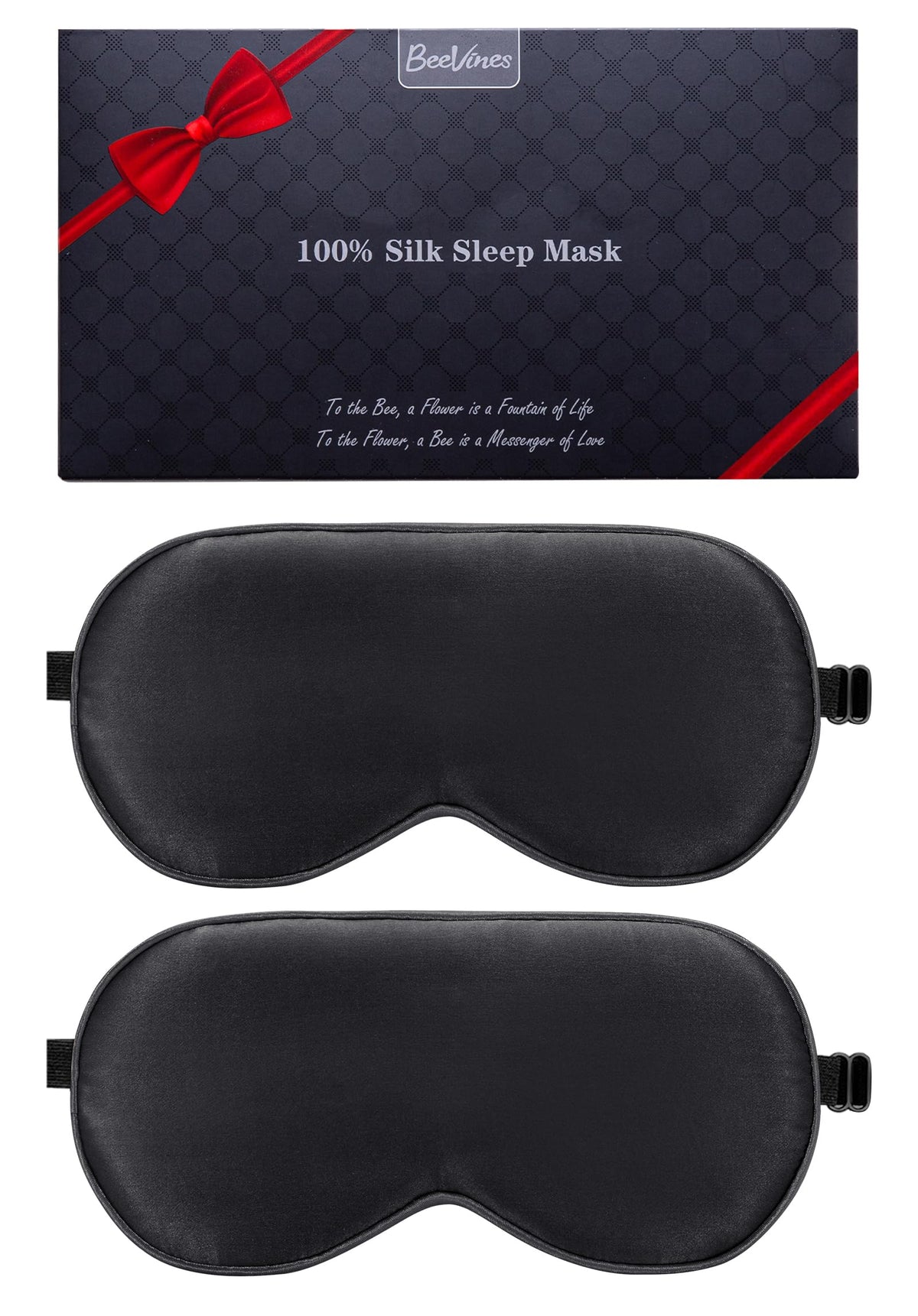 BeeVines Mulberry Silk Sleep Mask, Black (2 Pack)