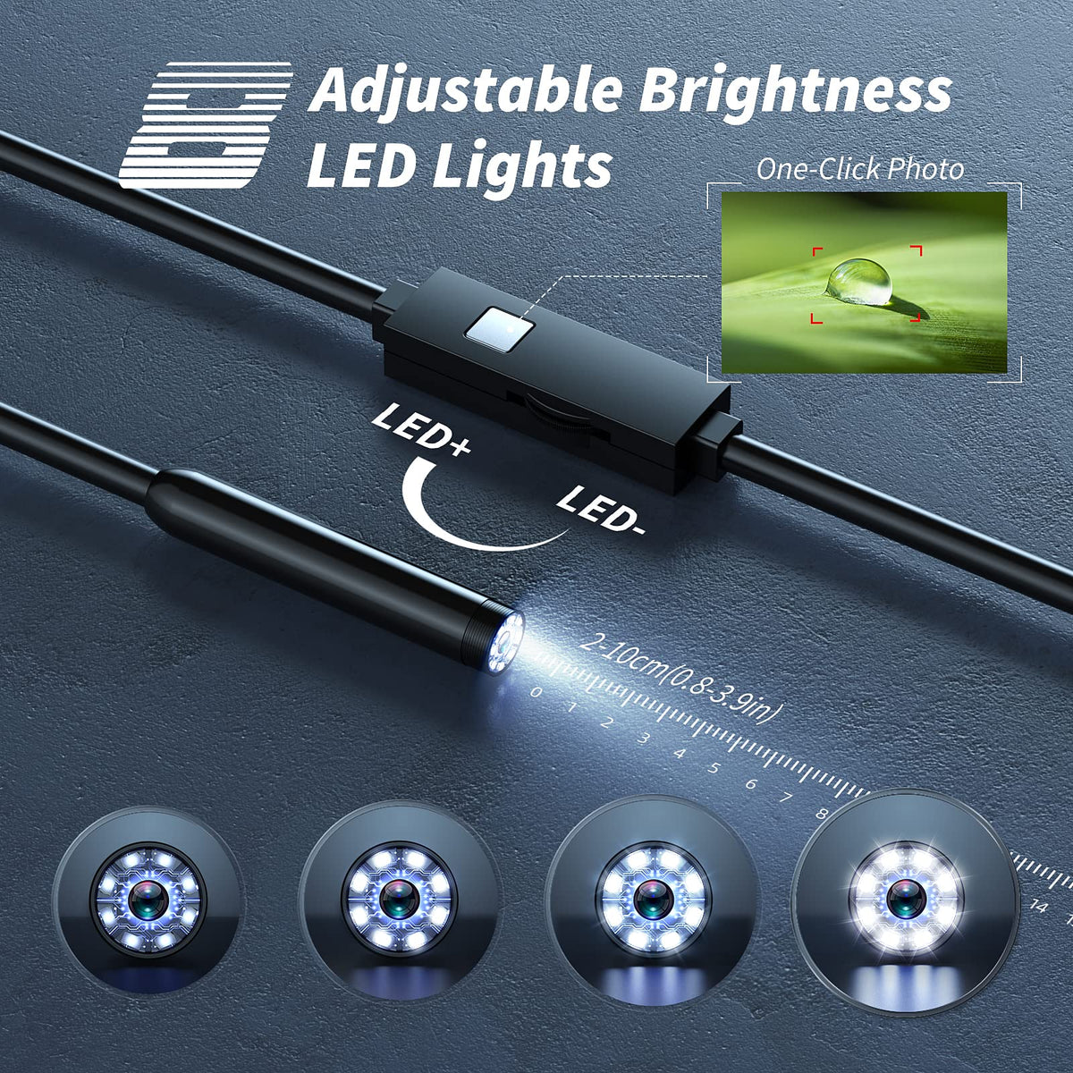 Kinpthy 1920P HD Endoscope Camera with 8 LED Lights, 16.4 ft