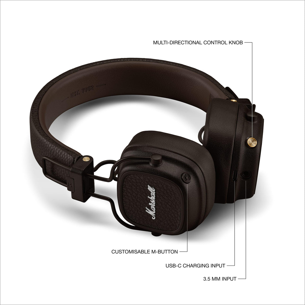 Marshall Major V Wireless On-Ear Headphones, Brown