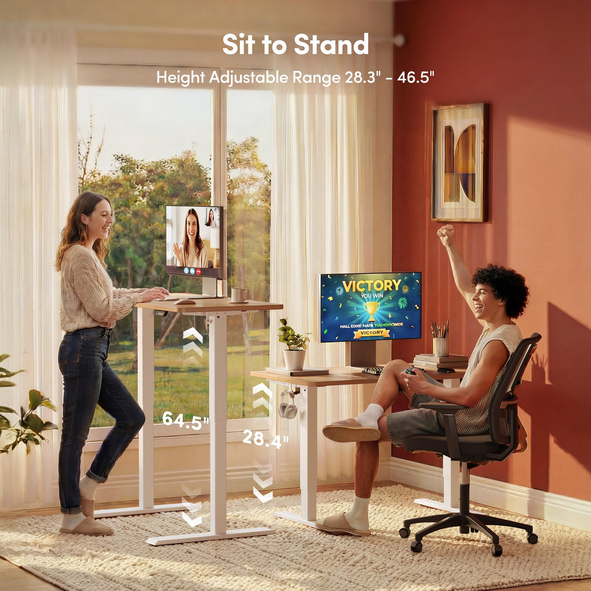 Fezibo Height Adjustable Standing Desk, 47 x 24 in, Maple