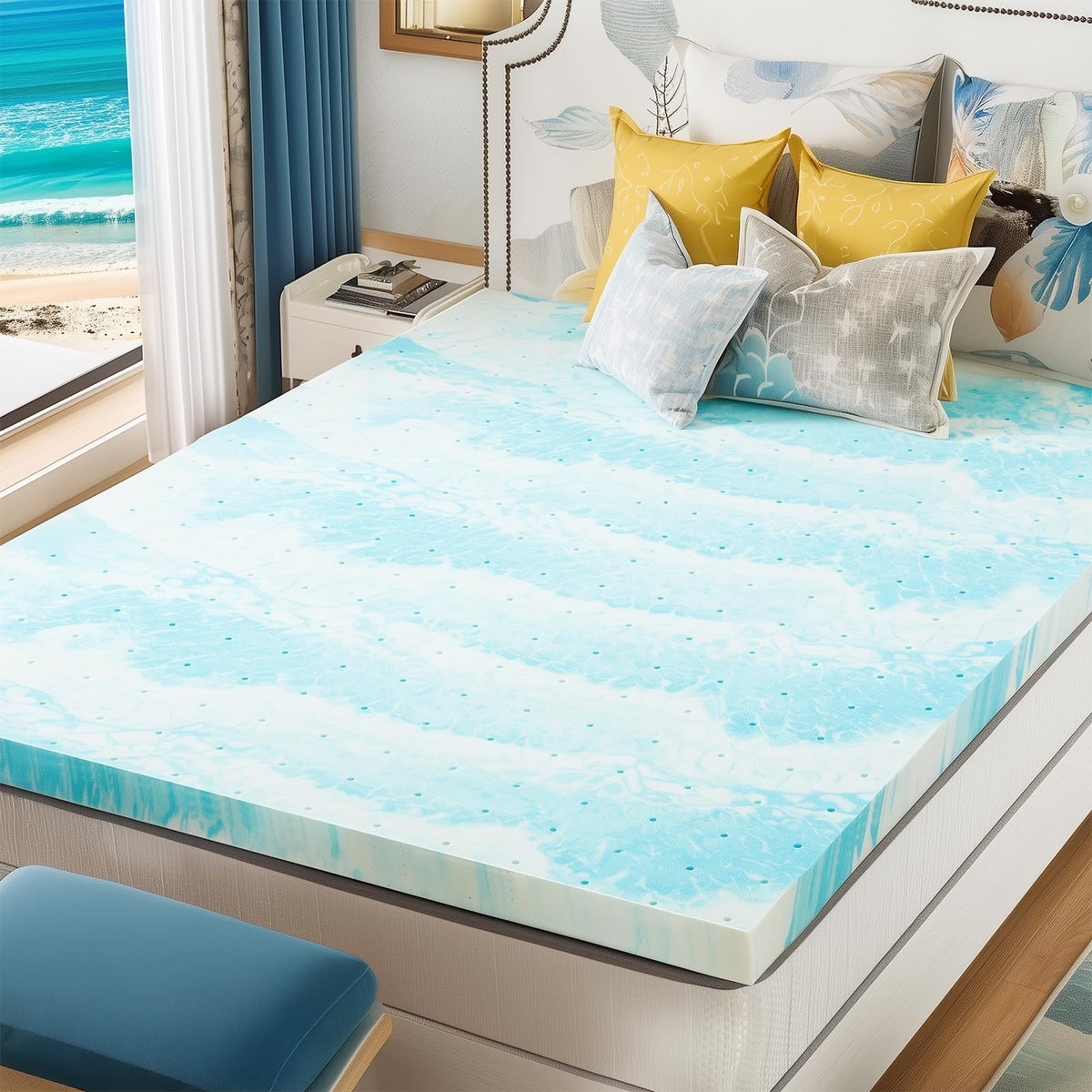 Sweetcrispy 3 Inch Twin XL Memory Foam Mattress Topper, Blue