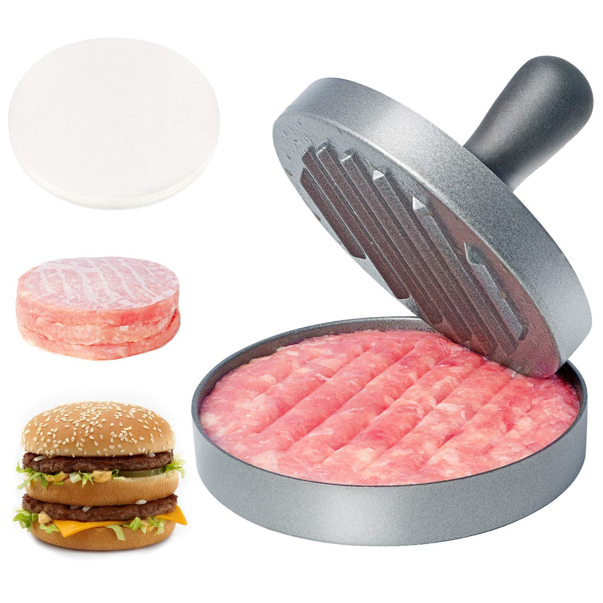 Asdirne Aluminum Hamburger Press Patty Maker with 50 Patty Papers