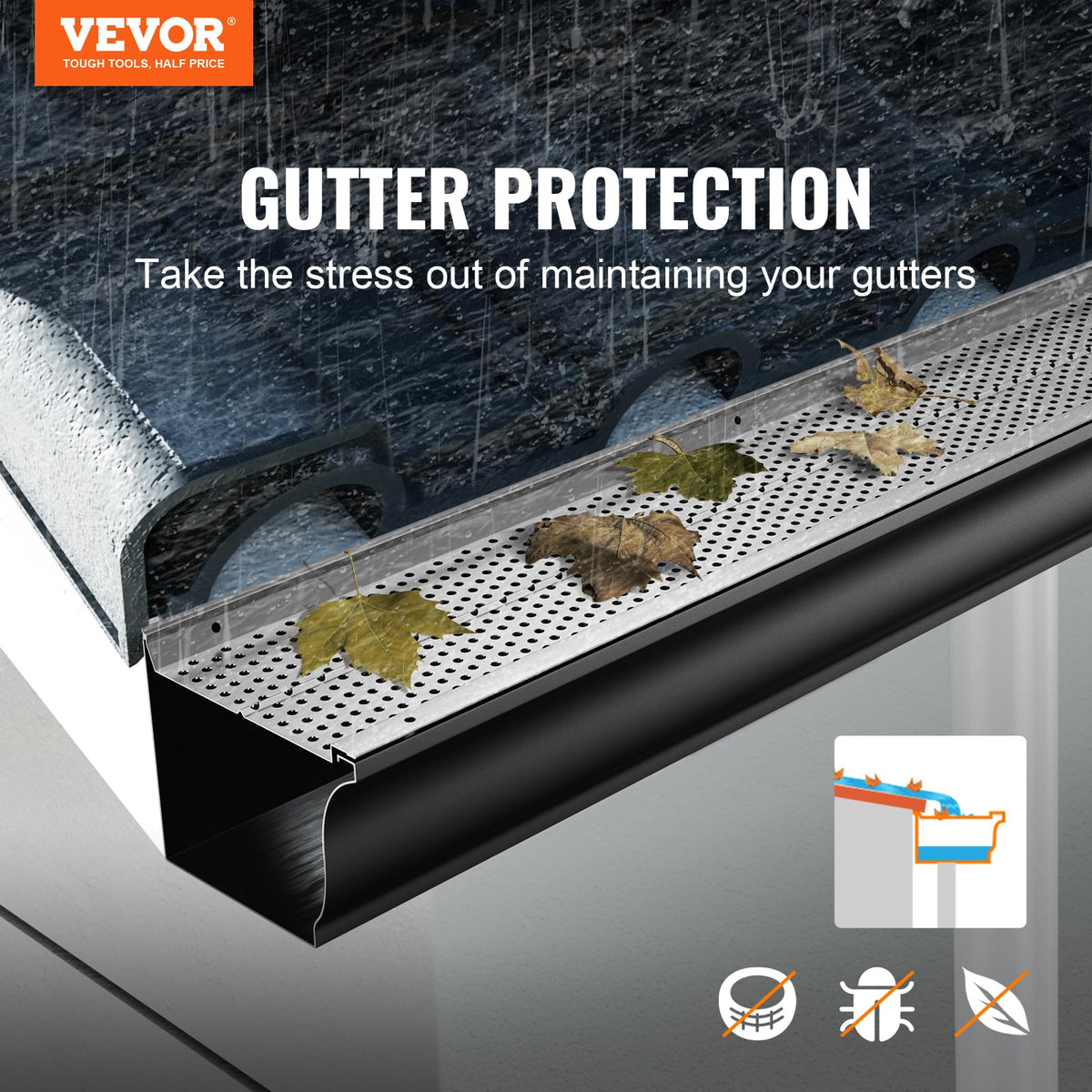 VEVOR Aluminum Leaf Filter Gutter Guard, 5 inch, 13 PCS, 52 ft