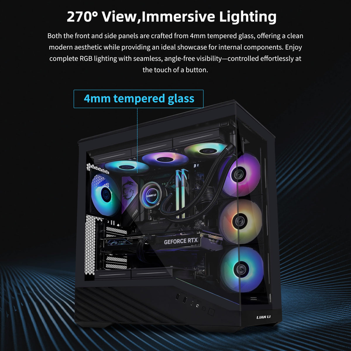 Lian Li Vector V100 ATX Mid-Tower PC Case with 4 ARGB PWM Fans, Black