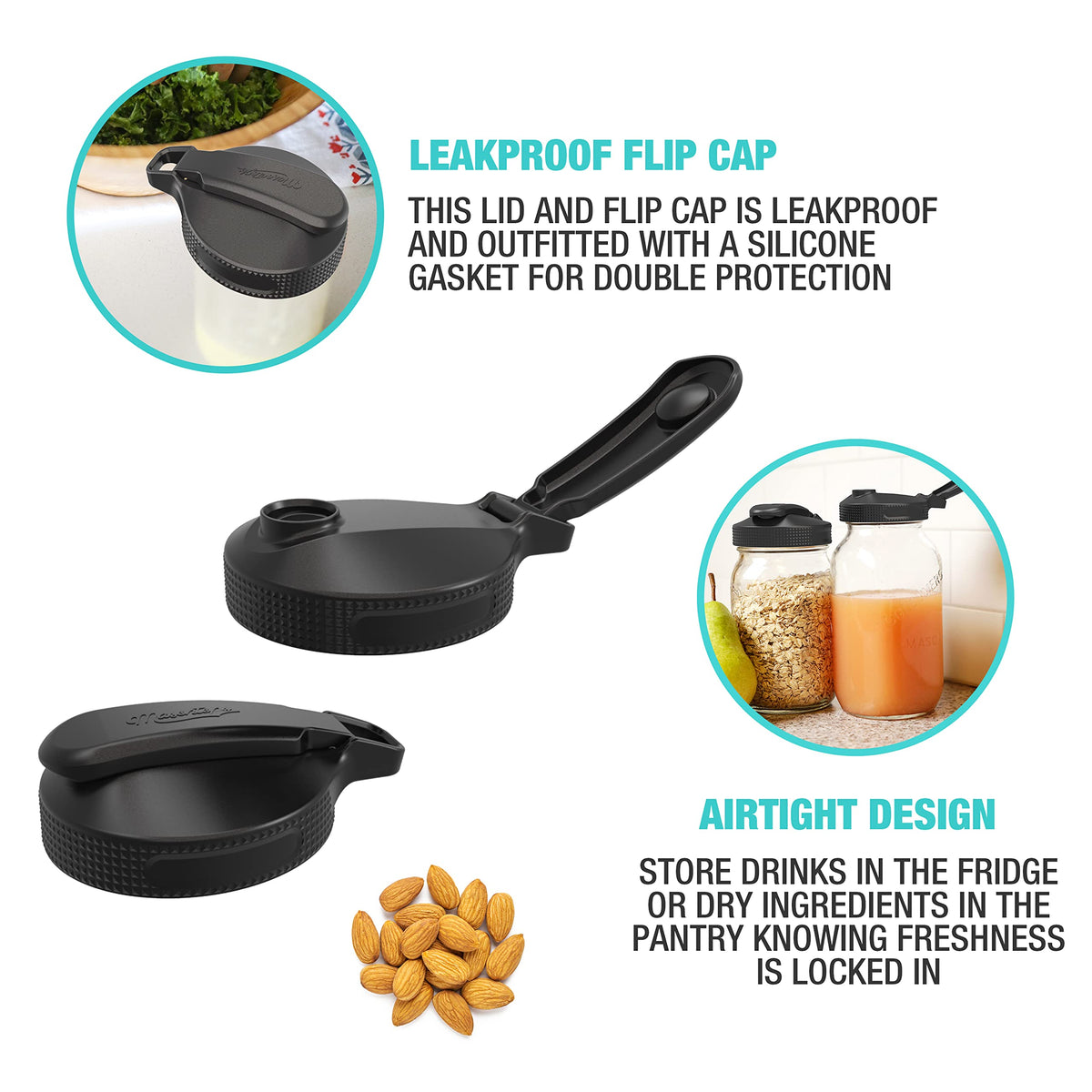 Masontops Multi Top Flip Cap Mason Jar Lids, Regular Mouth, 2-Pack