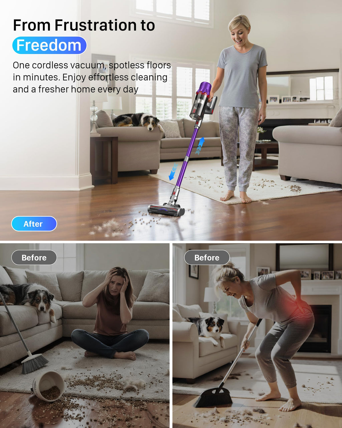 Cordless Stick Vacuum Cleaner with HEPA Filter, 55 Min Runtime