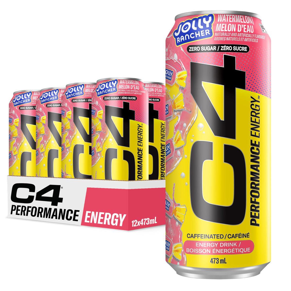 C4 Performance Energy Drink, Jolly Rancher Watermelon, 12 x 473 ml