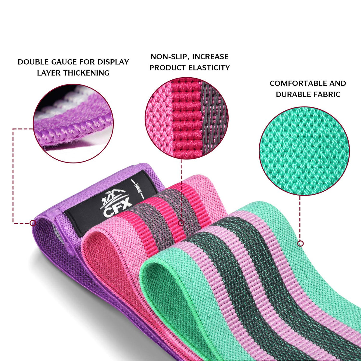CFX Non-Slip Fabric Resistance Bands (3 Pack)