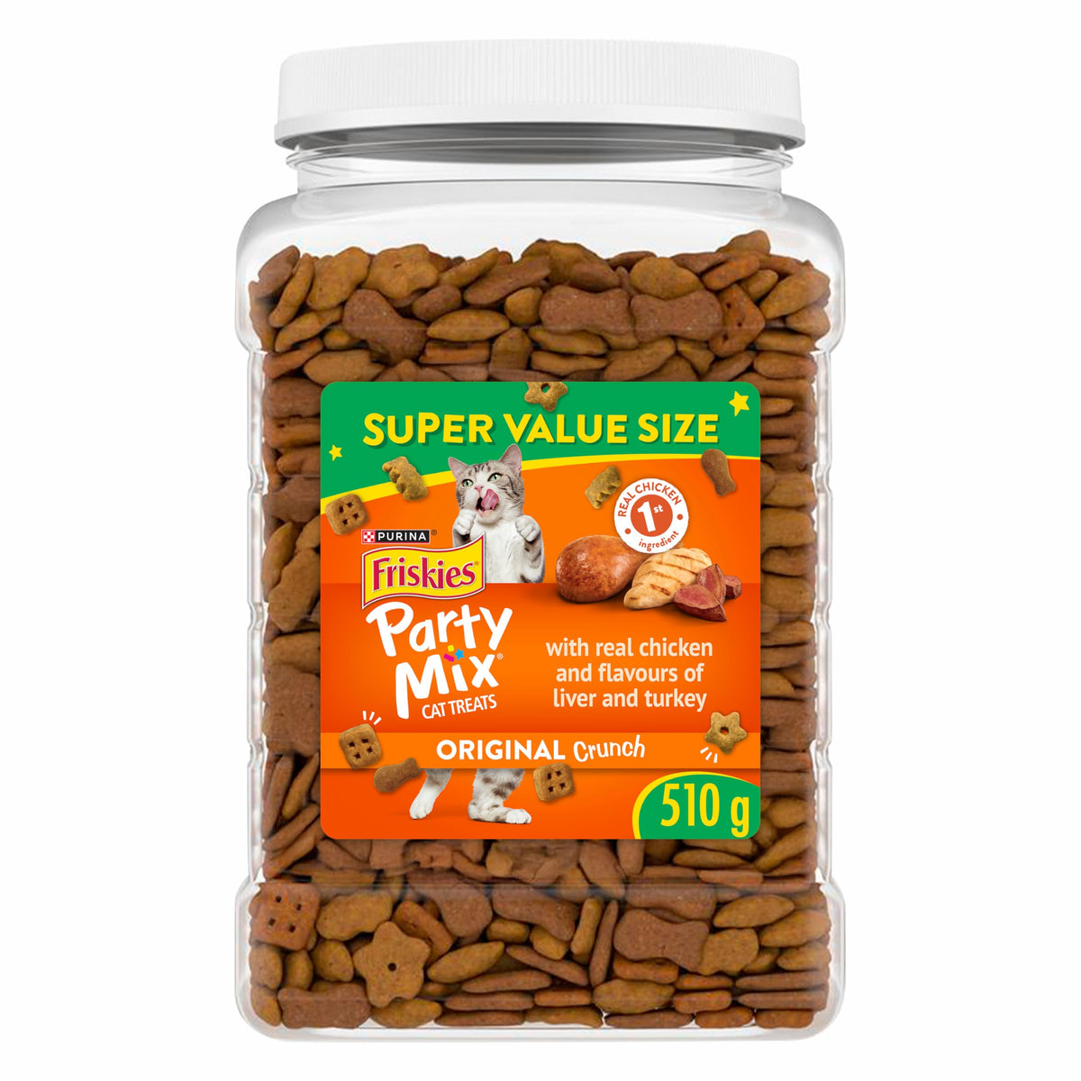 Friskies Party Mix Cat Treats, Original Crunch Chicken, 3 x 510 g