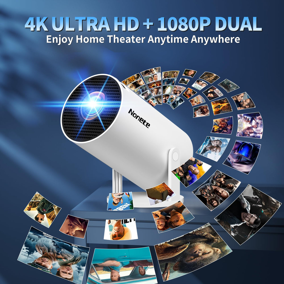 Mini Projector with WiFi 6 & Bluetooth 5.2, 4K Support, White