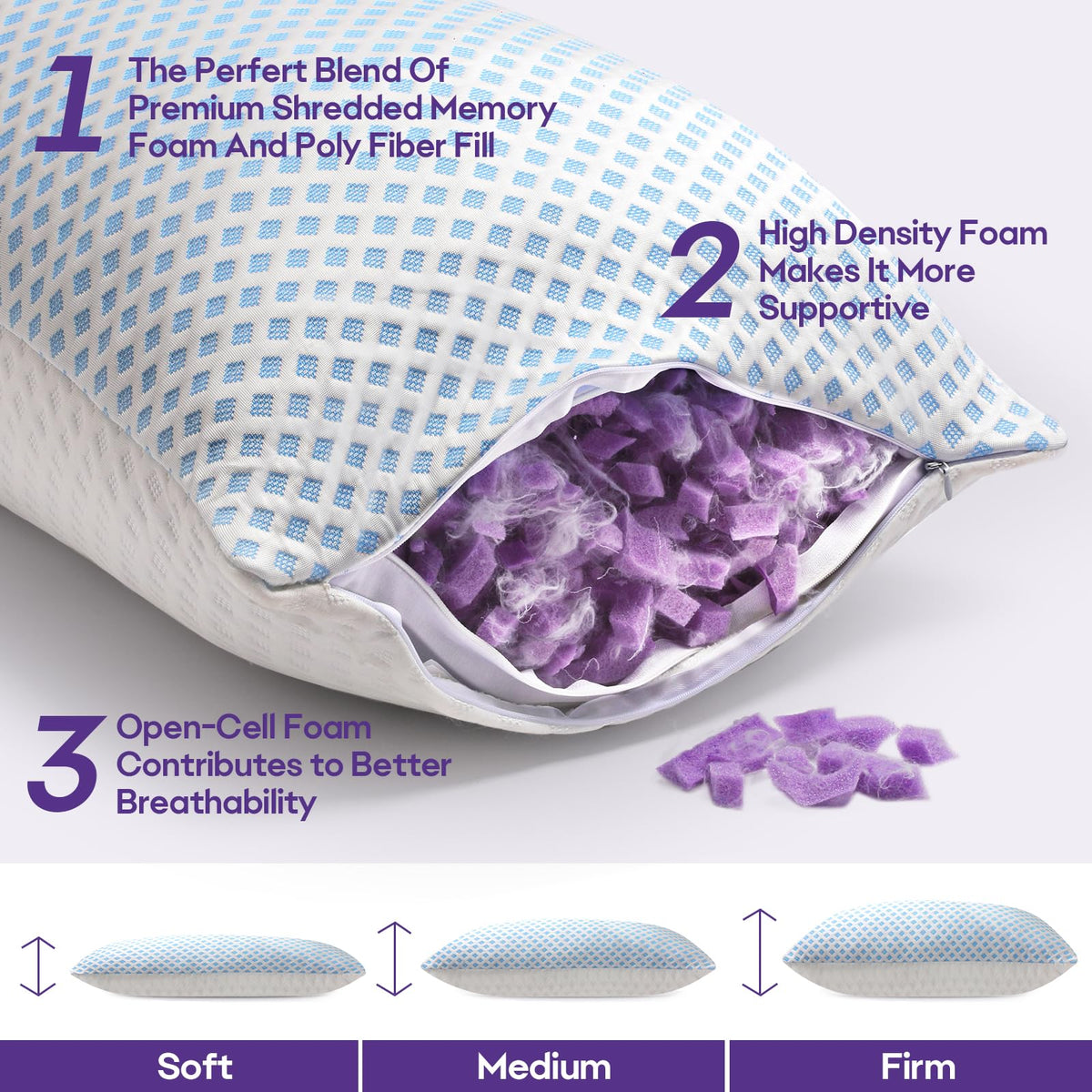 Cooling Memory Foam Pillows, Queen Size, 2 Pack, 20x30In