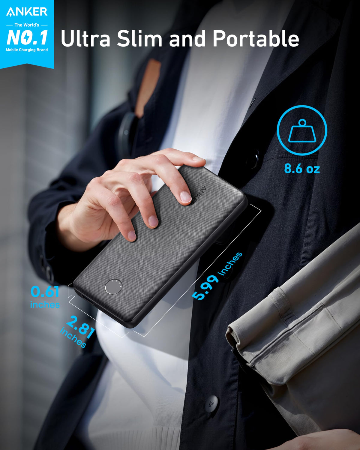 Anker PowerCore 10K Power Bank, 10,000mAh, Black