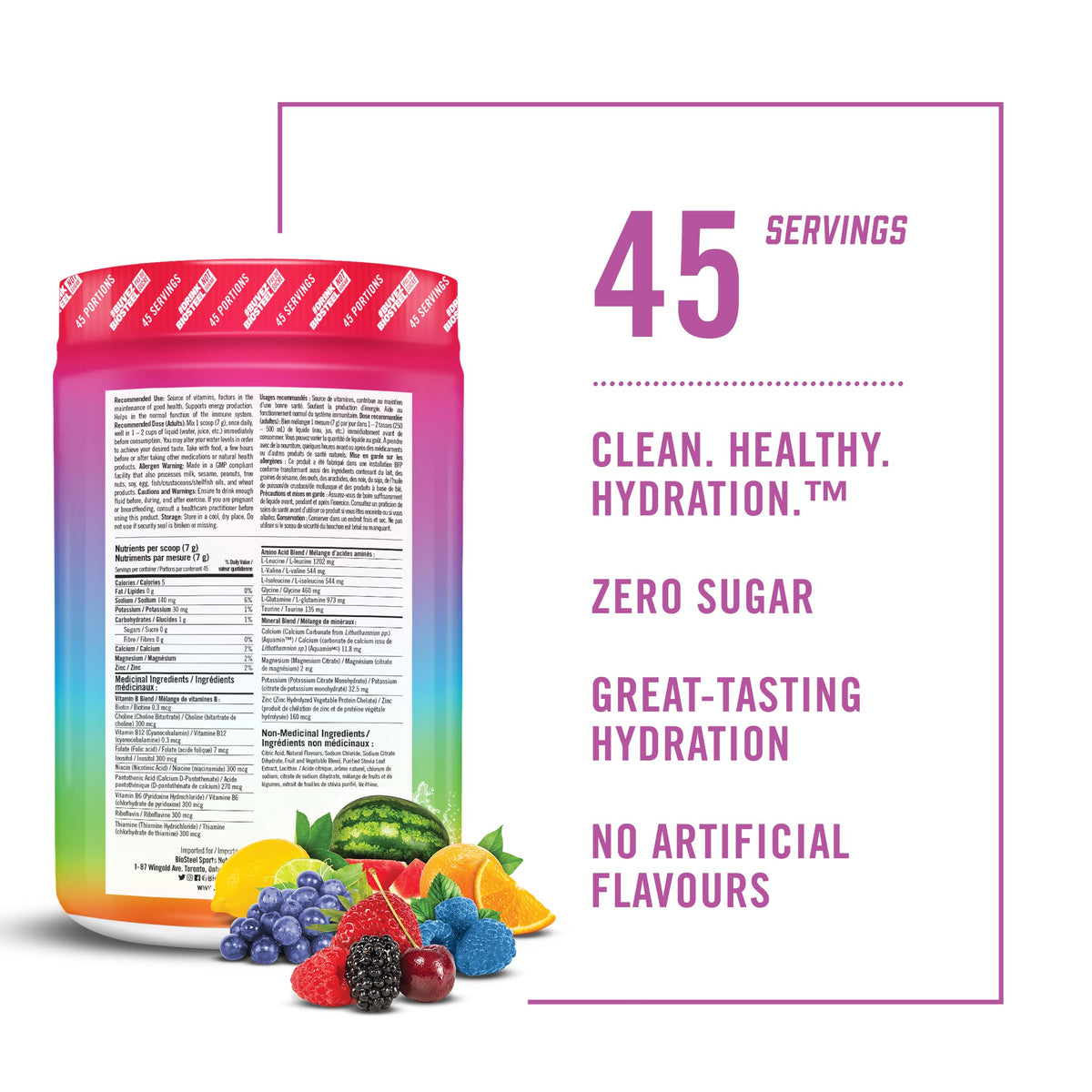 BioSteel Electrolyte Hydration Mix, Rainbow Twist, 45 Servings