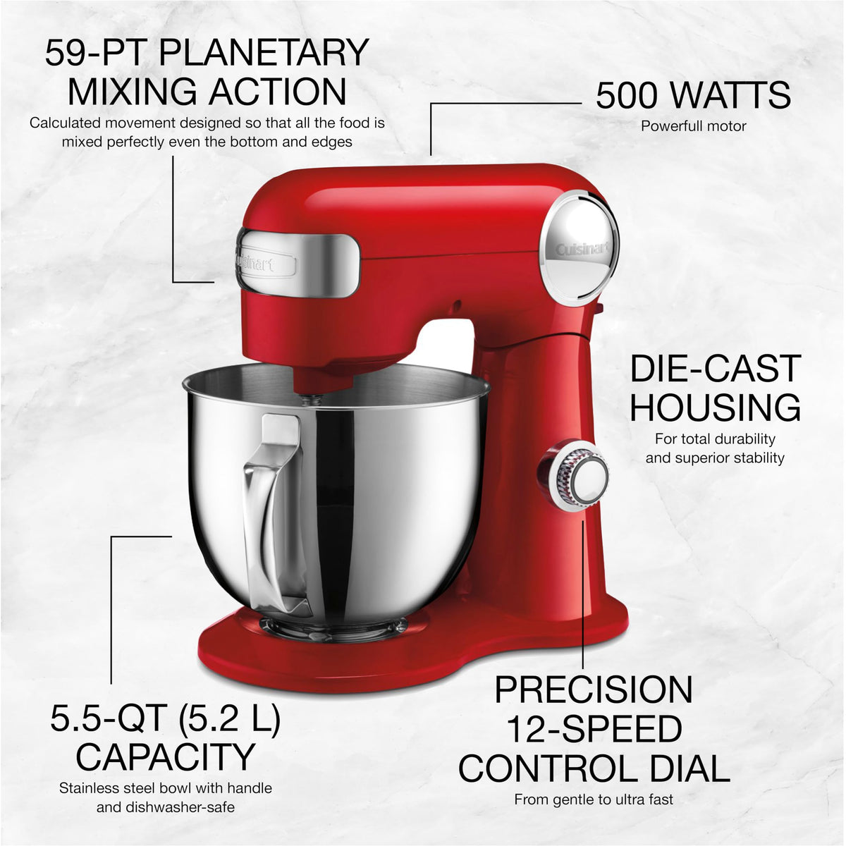 Cuisinart Precision Master 5.5-Quart Stand Mixer, SM-50RC, Red