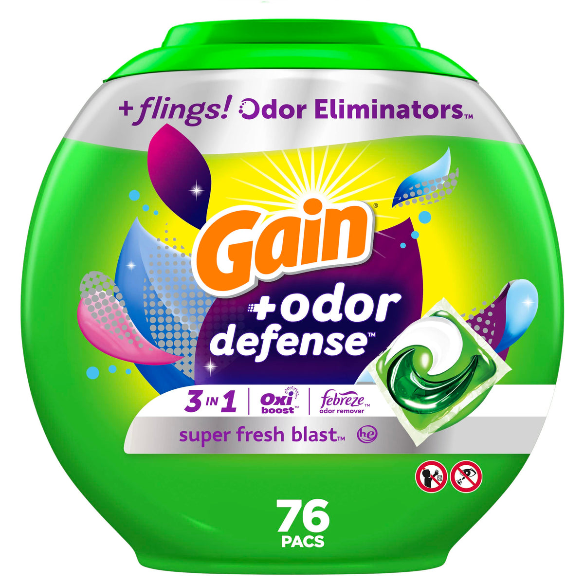 Gain Flings Laundry Detergent Pacs, Super Fresh Blast, 76 Count