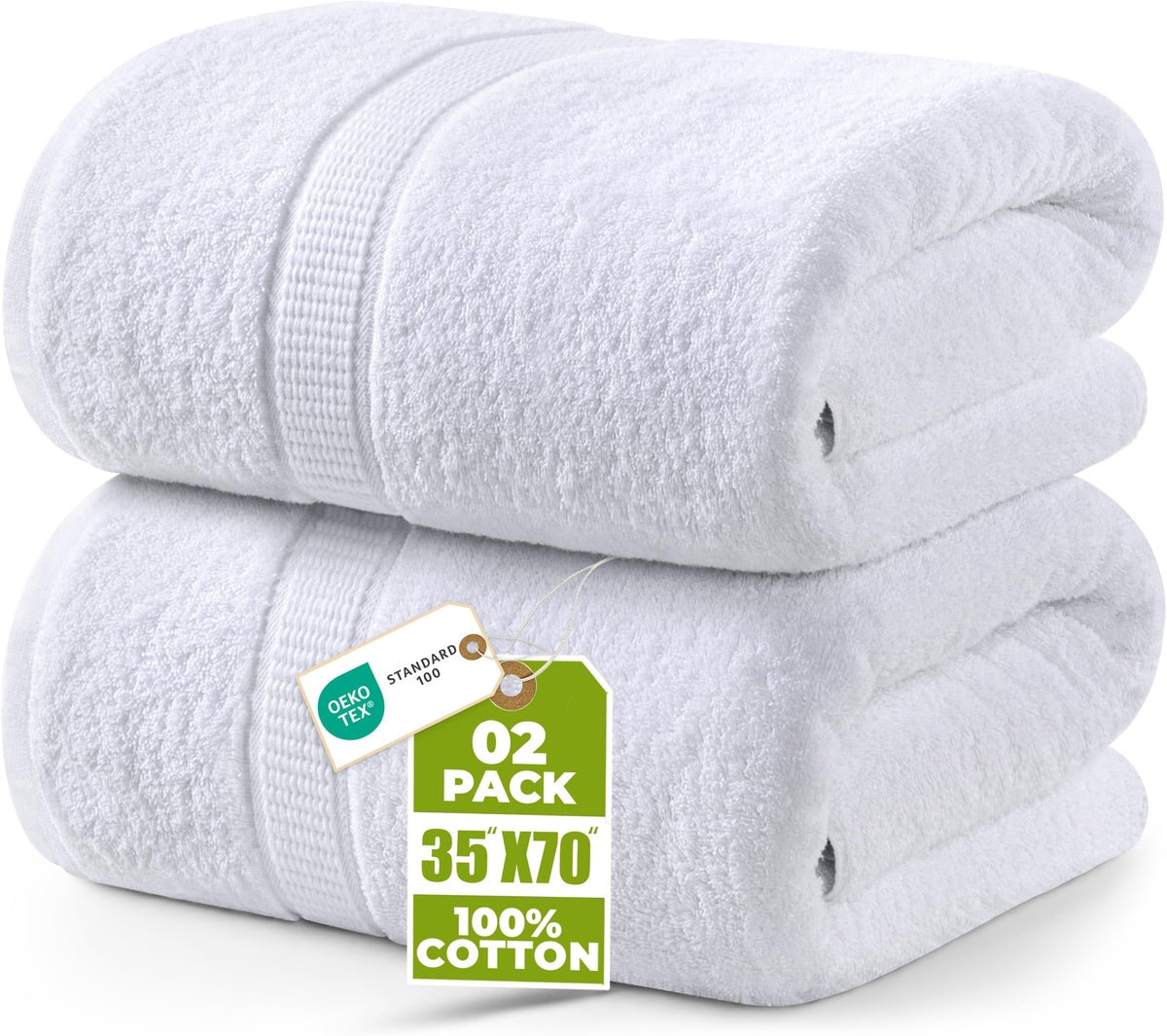 Utopia Towels Jumbo Bath Sheets, 35 x 70 in, White, 2-Pack