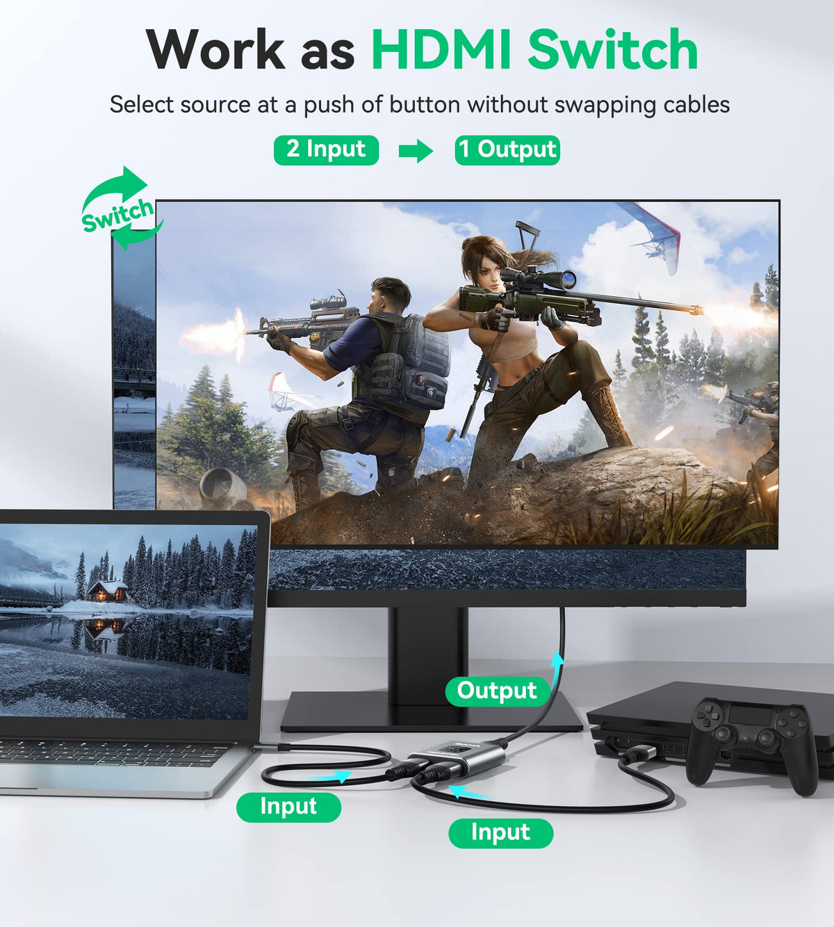 Gana Prime 4K Bi-Directional HDMI Switch Splitter, Grey