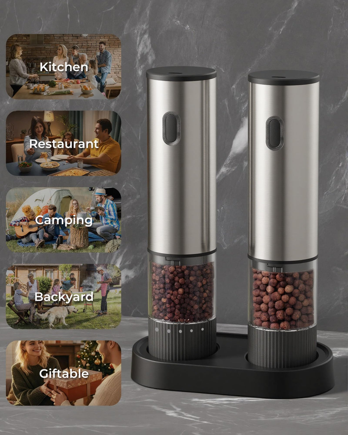 USB-C Rechargeable Automatic Salt and Pepper Grinder Set