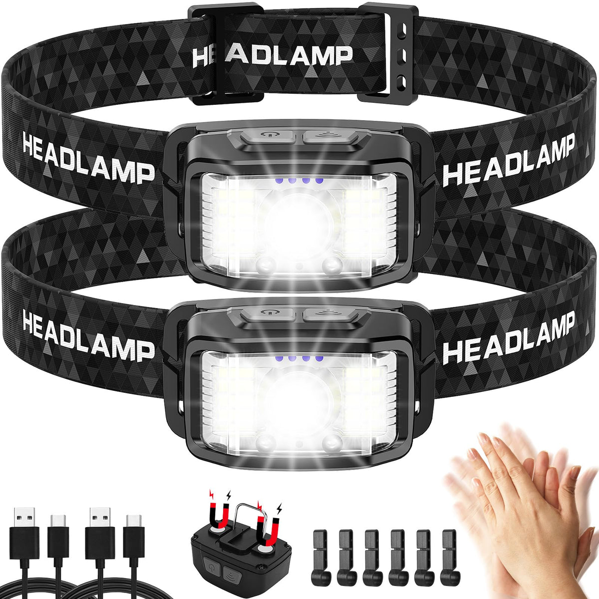 Rechargeable Motion Sensor LED Headlamp, 2000 Lumen, 2 Pack